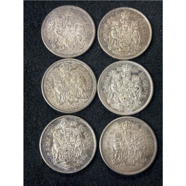 Six Canadian Silver 50 Cent Coins 1963-1966 69.96g