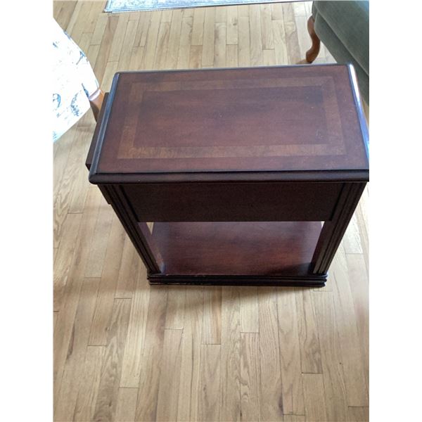 Dark Wood Side Table with Single Drawer and Shelf