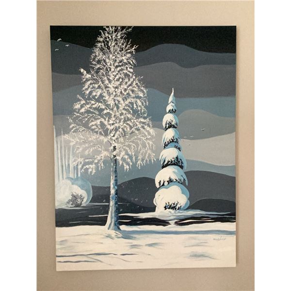 Acrylic Winter Landscape Painting on Canvas Signed Mosher 24x18 in