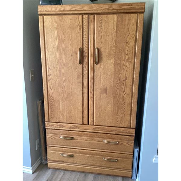 Wooden Armoire with Double Doors and Two Drawers, Approx. 72" H x 39" W x 21" D