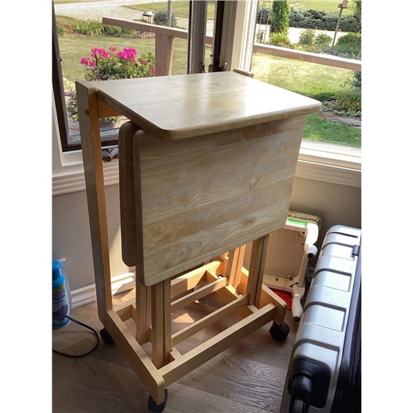 4 Wooden Folding TV Trays with Rolling Storage Stand
