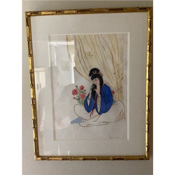 Framed watercolour art work original painting by Marie Sveinson. dated 1977. The painting depicts an