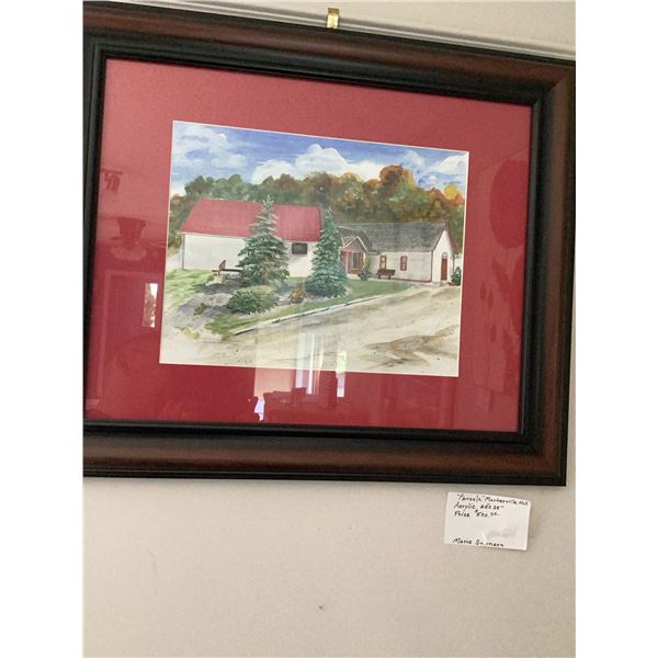 Framed original acrylic painting titled 'Homerville Mill'   original painting by Marie Sveinson.The 