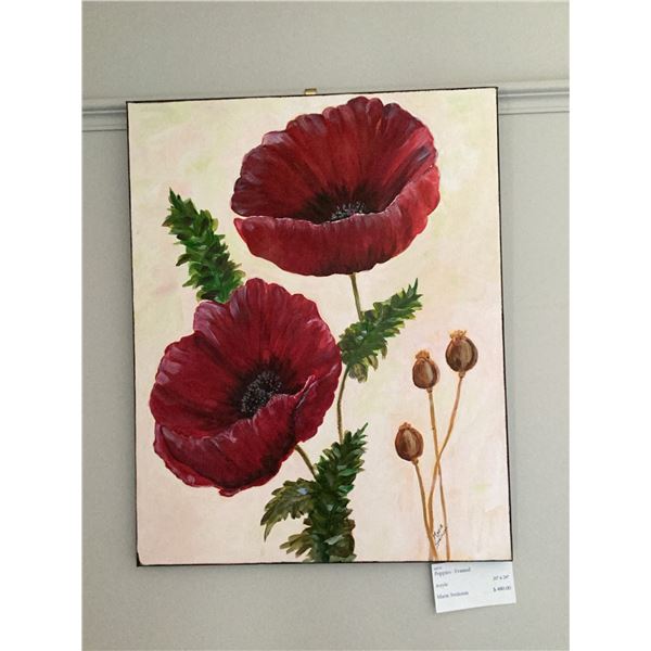 Acrylic painting on canvas titled "Poppies,". The artwork measures 20 inches original painting by Ma