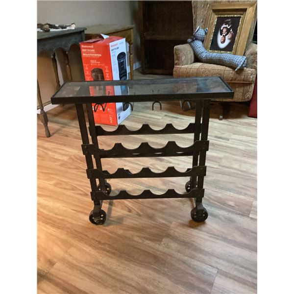 Metal and Glass Rolling Wine Rack Cart with Four Wine Racks