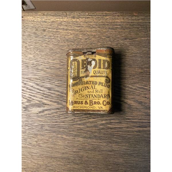Oboid Finest Quality Granulated Plug Tobacco Tin, Larus & Bro. Co.