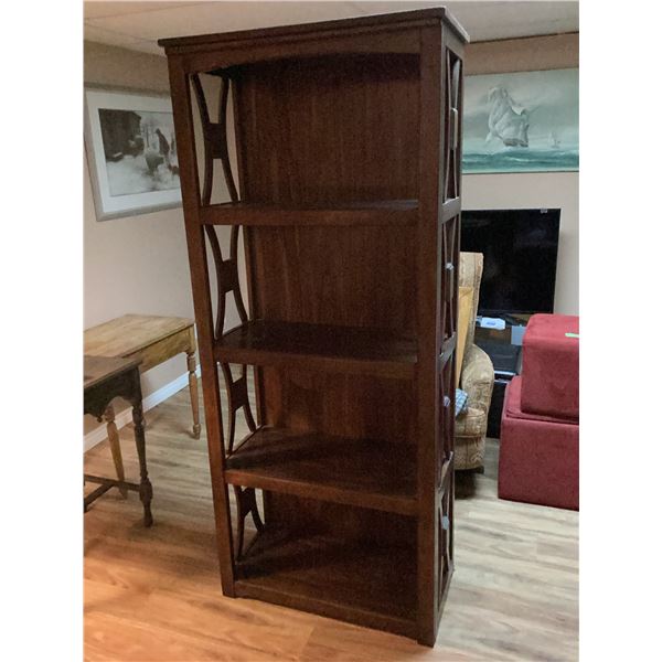 Wooden Bookcase With Geometric Side Panels, 5 Shelves