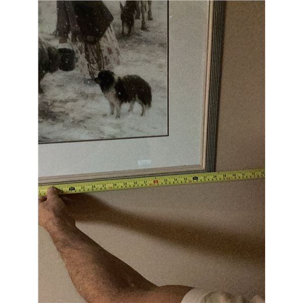 Framed 1989 Signed Farm Scene Print by P. Brown With Sheep and Dog