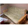 Image 1 : Wood Frame Futon Sofa with Tan Cushion and Mattress