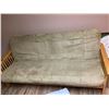 Image 2 : Wood Frame Futon Sofa with Tan Cushion and Mattress