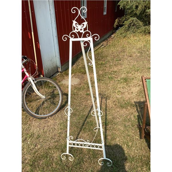 White Metal Decorative Easel with Butterfly Motif, 54 Inches Tall
