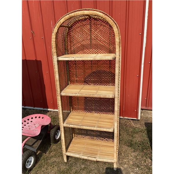 Wicker and Rattan Four-Tier Bookshelf, 61" x 27.5" x 12"
