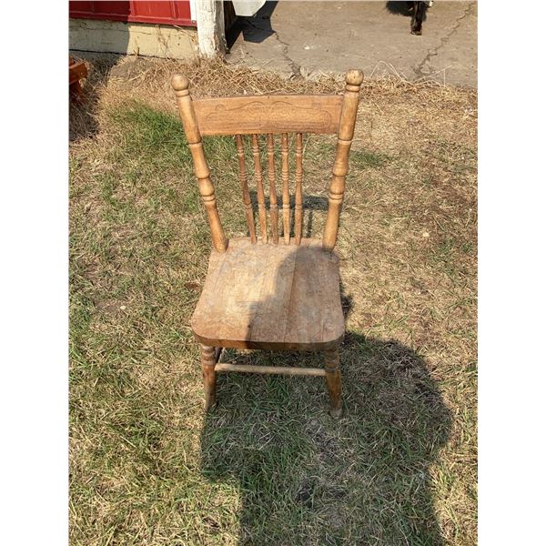 Wooden Spindle Back Chair with Turned Legs, 37 Inch Height