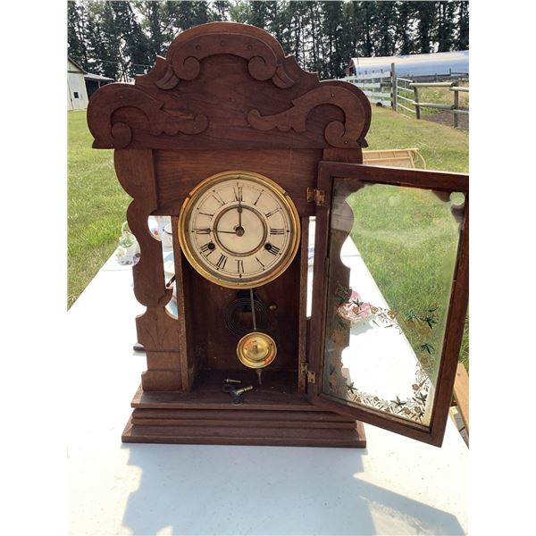 Wood Mantel Clock with Pendulum and Brass Details 24 Inch