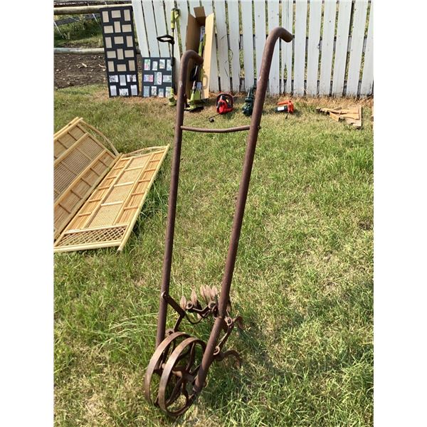 Antique Cast Iron Manual Garden Cultivator with Double Wheels