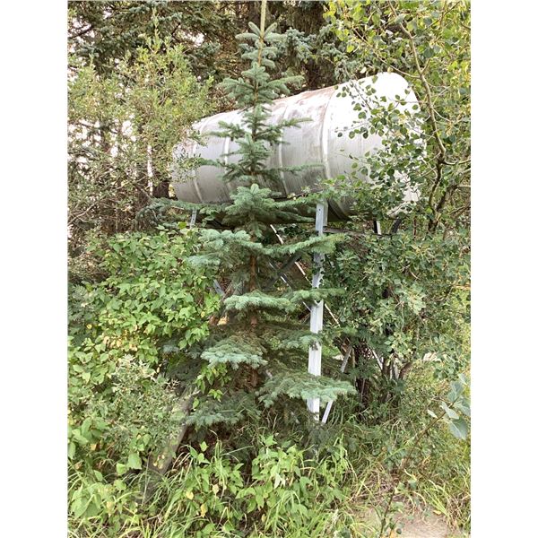 Metal Water Storage Tank on Elevated Support Frame