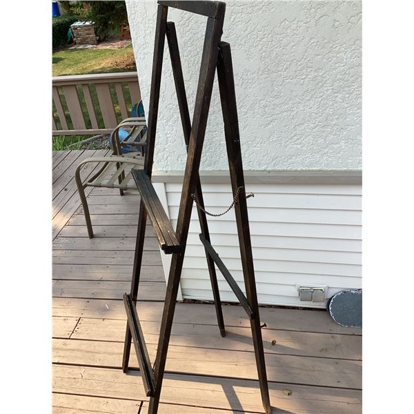 Wooden Folding Ladder and Two Stoneware Crocks