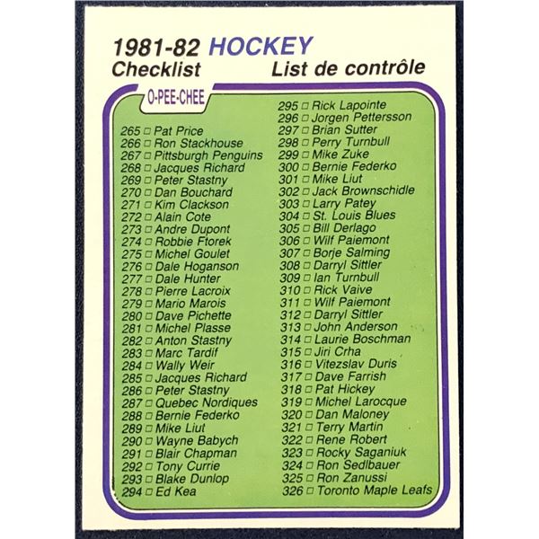 1981-82 O-PEE-CHEE CHECKLIST