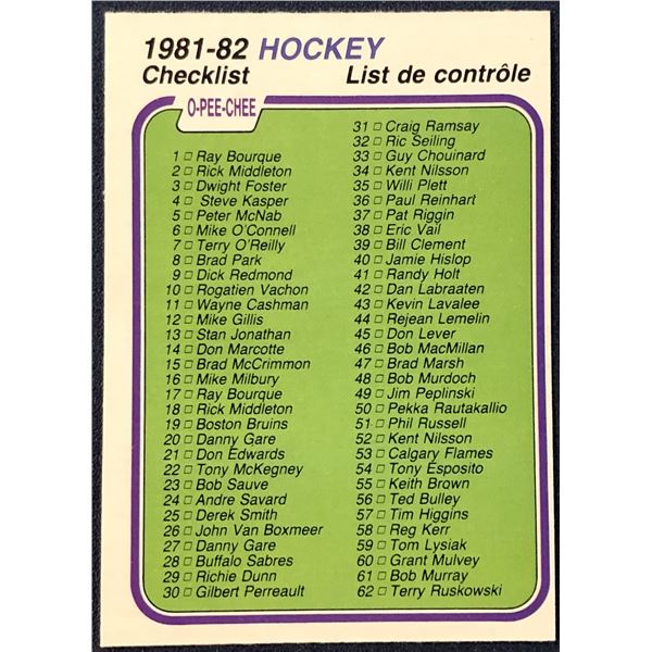 1981-82 O-PEE-CHEE CHECKLIST