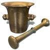 Image 1 : Antique Brass Mortar & Pestle w Handles - 4.75" Tall