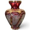 Image 1 : Impressive Bohemian Latticed & Gold Overlay Red Glass Vase - 14" Tall x 10" diameter