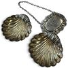 Image 1 : 2 English Sterling Silver Salt Shells & 1 Birks Sterling "Scotch" Decanter Tag * Total weight: 29.7