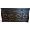 Image 1 : Antique Chinese Black Wooden Sideboard w Floral Door Panels 70.5x17x37"