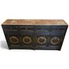 Image 3 : Antique Chinese Black Wooden Sideboard w Floral Door Panels 70.5x17x37"