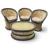 Image 1 : Vintage Wicker and Cane Furniture Set with Three Chairs and Round Table, Matching Striped Cushions