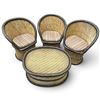 Image 2 : Vintage Wicker and Cane Furniture Set with Three Chairs and Round Table, Matching Striped Cushions