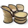 Image 3 : Vintage Wicker and Cane Furniture Set with Three Chairs and Round Table, Matching Striped Cushions