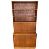 Image 1 : Two-Piece Mid-Century Modern Teak Shelving Cabinet with Drop-Front and Lower Doors, 35.5x17.75x73