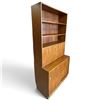 Image 3 : Two-Piece Mid-Century Modern Teak Shelving Cabinet with Drop-Front and Lower Doors, 35.5x17.75x73