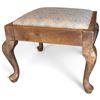 Image 1 : Wooden Footstool w Cabriole Legs & Upholstered Seat 18.5x18.5x14"