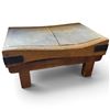 Image 1 : Antique Wood Chopping Block with Iron Corner Brackets, Coffee Table or Bench, 36x14x17.5 in