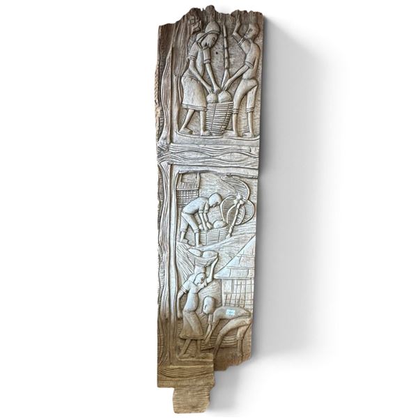 Wooden Carved Panel w Figurative Scenes 9.5x39.5"