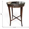 Image 2 : Vintage Round Wood Accent Table with Glass Top, Metal Gallery and Painted Apron, 28x20.25 Inches