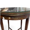 Image 3 : Vintage Round Wood Accent Table with Glass Top, Metal Gallery and Painted Apron, 28x20.25 Inches