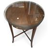Image 4 : Vintage Round Wood Accent Table with Glass Top, Metal Gallery and Painted Apron, 28x20.25 Inches