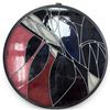 Image 1 : Large Round Abstract Stained Glass Panel with Geometric Red, Blue, Black & White Design, 42" Dia