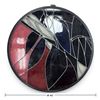 Image 2 : Large Round Abstract Stained Glass Panel with Geometric Red, Blue, Black & White Design, 42" Dia