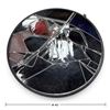 Image 2 : Large Round Abstract Stained Glass Panel with Geometric Red, Blue, Black & White Design, 42" Dia