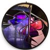 Image 4 : Large Round Abstract Stained Glass Panel with Geometric Red, Blue, Black & White Design, 42" Dia