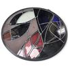 Image 4 : Large Round Abstract Stained Glass Panel with Geometric Red, Blue, Black & White Design, 42" Dia