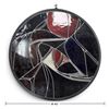 Image 2 : Large Round Abstract Stained Glass Panel with Geometric Red, Blue, Black & White Design, 42" Dia