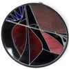 Image 1 : Large Round Abstract Stained Glass Panel with Geometric Red, Blue, Black & White Design, 42" Dia