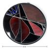 Image 2 : Large Round Abstract Stained Glass Panel with Geometric Red, Blue, Black & White Design, 42" Dia