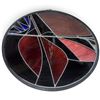 Image 3 : Large Round Abstract Stained Glass Panel with Geometric Red, Blue, Black & White Design, 42" Dia