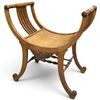 Image 1 : Antique Carved Wood Curule Vanity Stool with Scroll Arms & Cane Seat, Italianate Style, 25x17x27 in