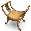 Image 3 : Antique Carved Wood Curule Vanity Stool with Scroll Arms & Cane Seat, Italianate Style, 25x17x27 in